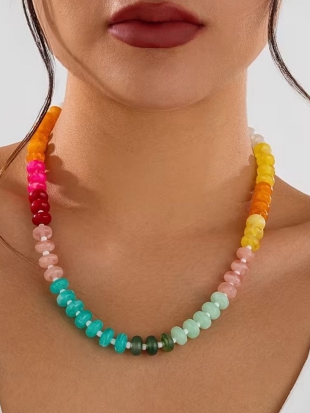 Colored Beaded Necklace - Multicolor